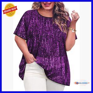 Plus Size Sequin Party Top Crewneck Sparkly Tunic XL-5XL